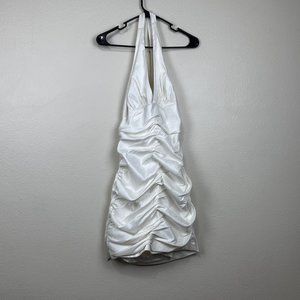 VTG Jessica McClintock Women's White Ruched Halter Dress Sz 12
